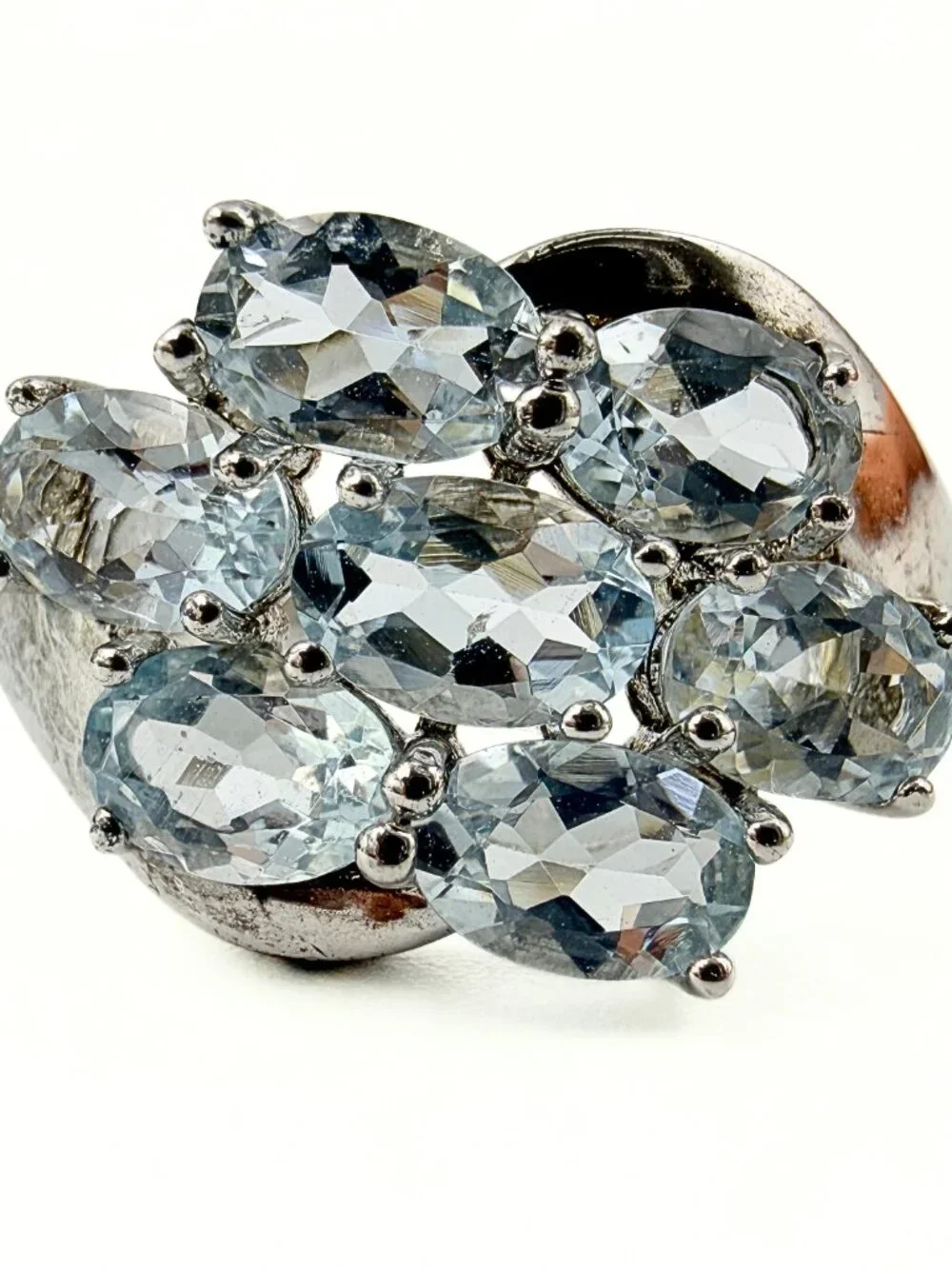 Dainty Marked Sterling Silver 7 Stone Aquamarine Cluster Ring Sz 9.75